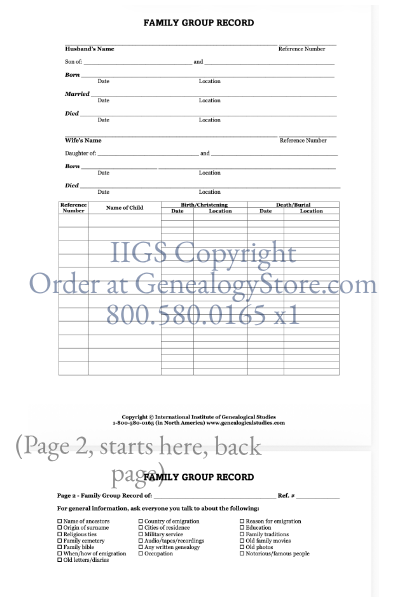 Pedigree Individual Family Forms